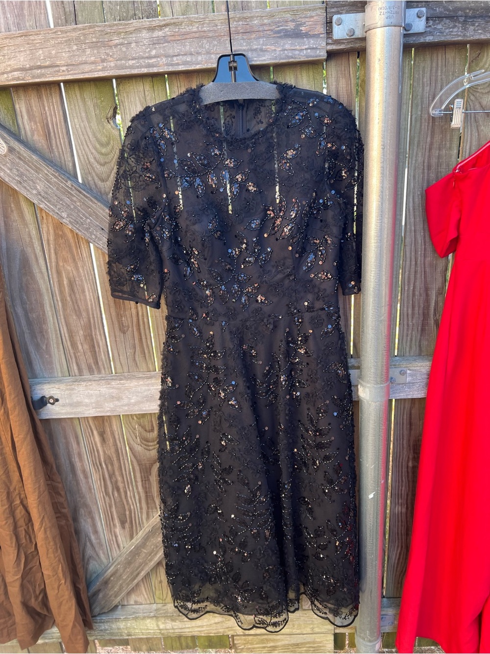 Rickie Freeman for Teri Jon Black Beaded Embellished Midi Dress - Picture 2 of 9